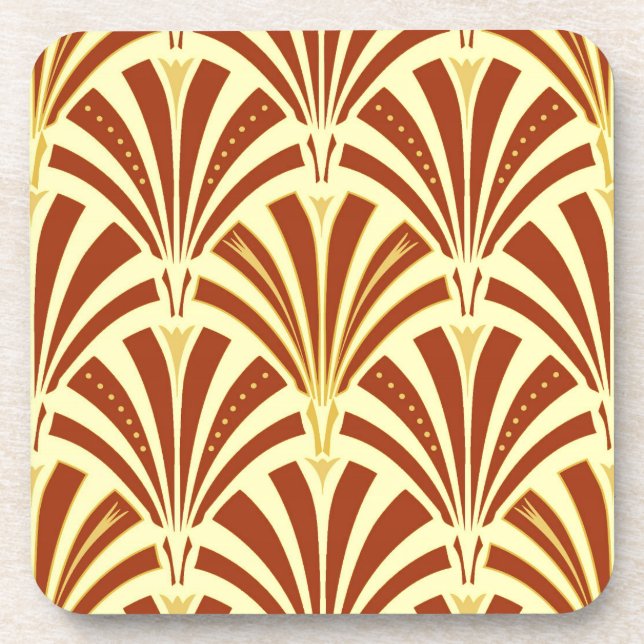 Art Deco fan pattern - copper on yellow Coaster (Front)