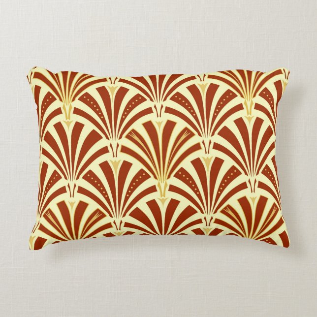 Art Deco fan pattern - copper on yellow Decorative Cushion (Front)