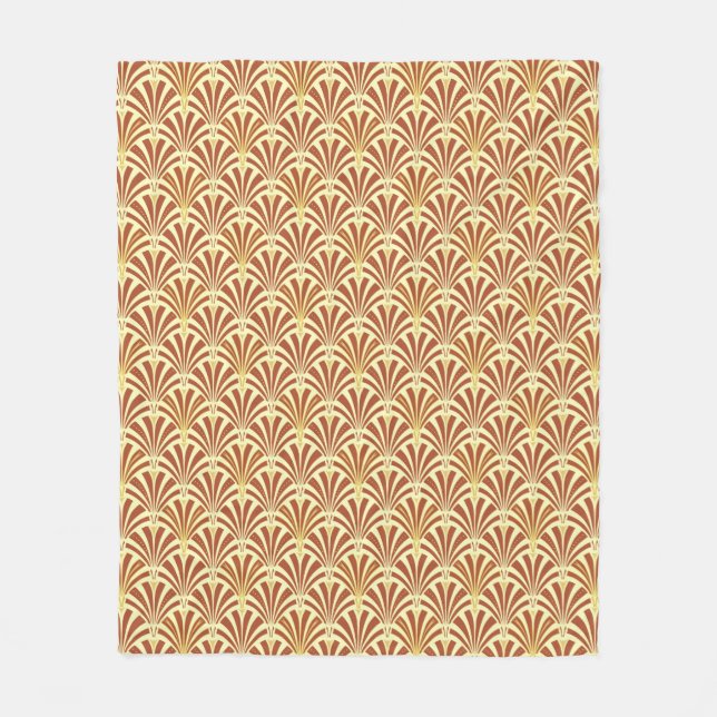 Art Deco fan pattern - copper on yellow Fleece Blanket (Front)