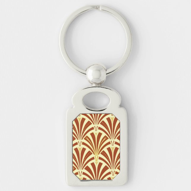 Art Deco fan pattern - copper on yellow Key Ring (Front)