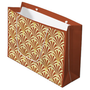 Art Deco fan pattern - copper on yellow Large Gift Bag