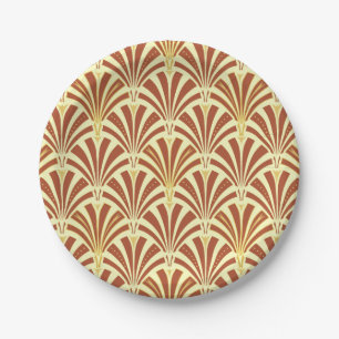 Art Deco fan pattern - copper on yellow Paper Plate