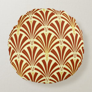 Art Deco fan pattern - copper on yellow Round Cushion