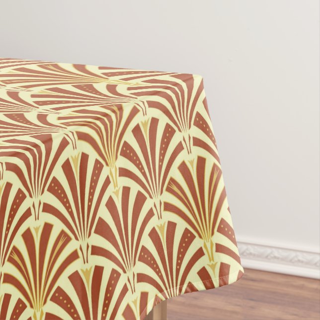 Art Deco fan pattern - copper on yellow Tablecloth (In Situ)