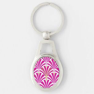 Art Deco fan pattern - fuchsia pink Key Ring