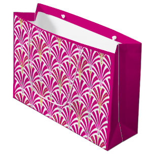 Art Deco fan pattern - fuchsia pink Large Gift Bag