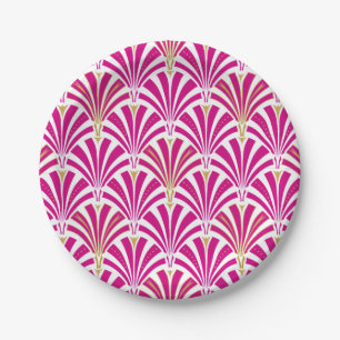 Art Deco fan pattern - fuchsia pink Paper Plate