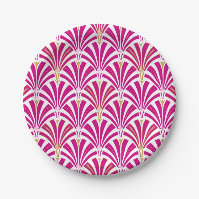 Art Deco fan pattern - fuchsia pink Paper Plate (Front)