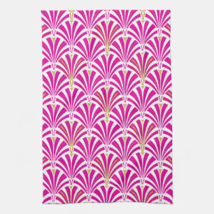 Art Deco fan pattern - fuchsia pink Tea Towel