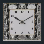 Art Deco Fan Pattern - Grey and Black Square Wall Clock<br><div class="desc">The pattern I am using again to make a wall clock. It is also the pattern on a cushion in my store. This is a typical art deco fan design and actually makes a lovely clock for your home. It would look good with sympathetic decor or on a plain wall....</div>