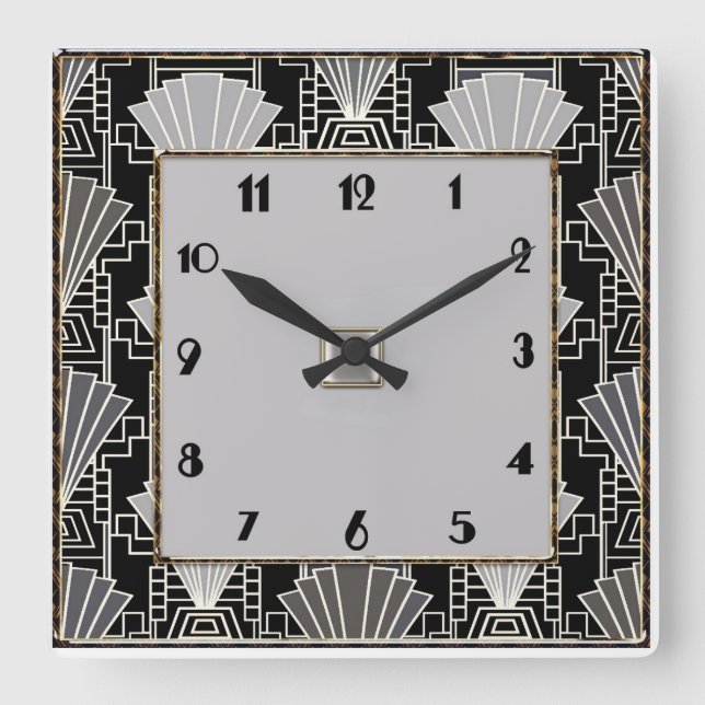 Art Deco Fan Pattern - Grey and Black Square Wall Clock (Front)
