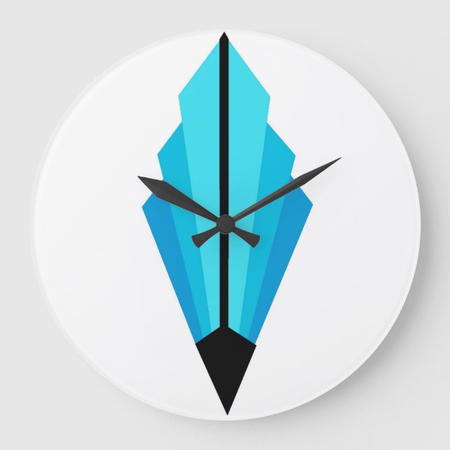 Art Deco Fan Pattern in blues Large Clock (Front)