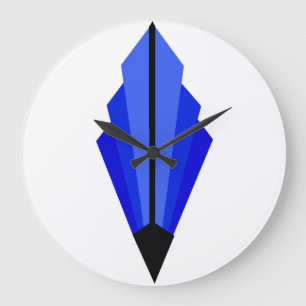 Art Deco Fan Pattern in Dark Blue Large Clock