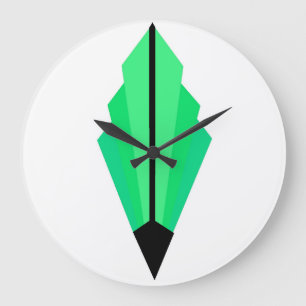Art Deco Fan Pattern in Greens Large Clock