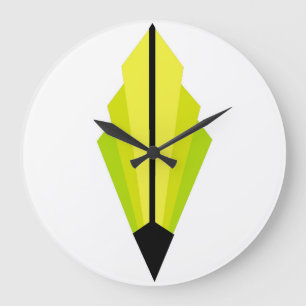 Art Deco Fan Pattern in lemon and lime Large Clock