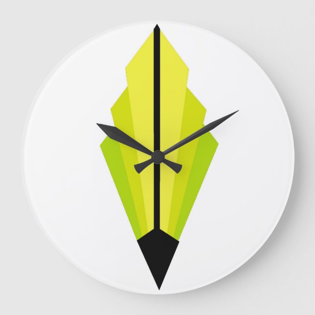 Art Deco Fan Pattern in lemon and lime Large Clock (Front)