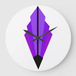 Art Deco Fan Pattern in Purple and Plum Large Clock