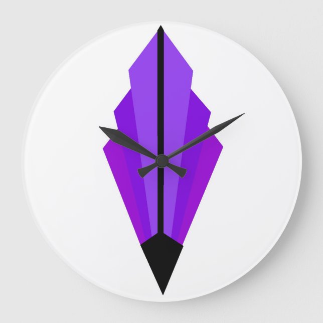 Art Deco Fan Pattern in Purple and Plum Large Clock (Front)
