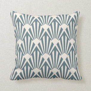 Art Deco Fan Pattern in Steel Blue Cushion