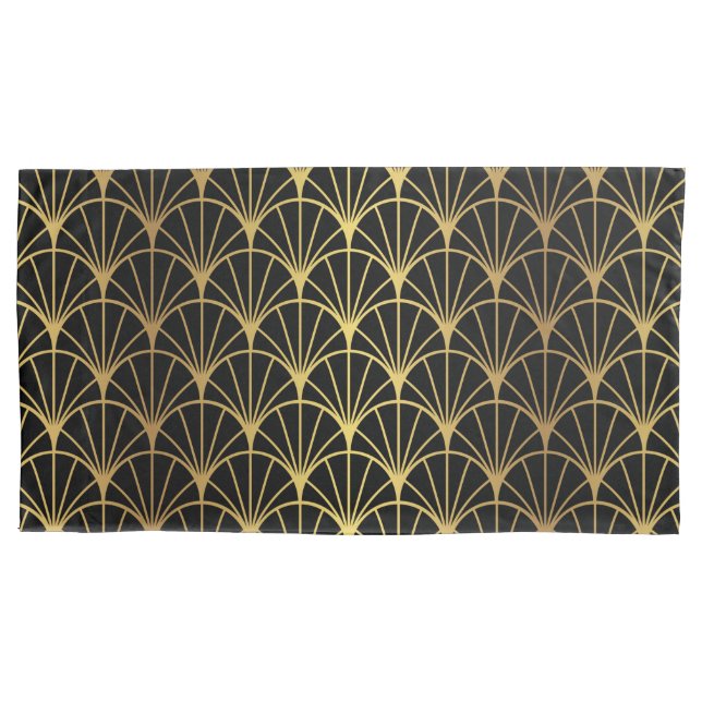 Art Deco Fan Pattern Luxury Gold And Black Pillowcase (Front)