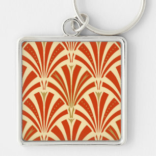 Art Deco fan pattern - mandarin orange Key Ring