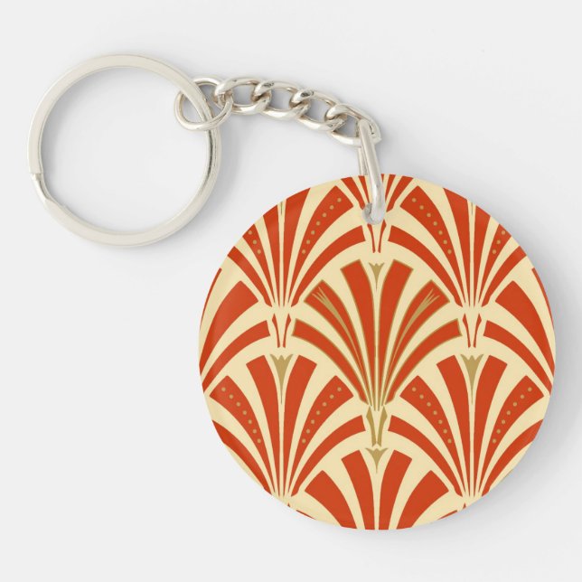 Art Deco fan pattern - mandarin orange Key Ring (Front)