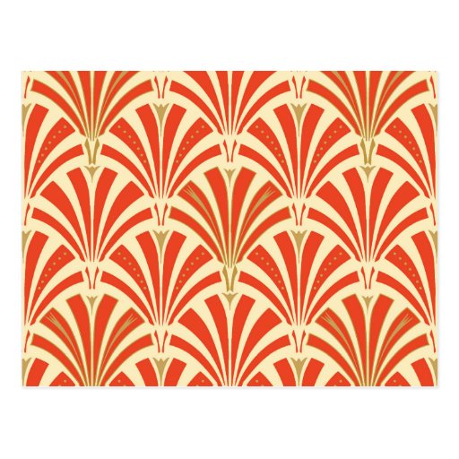 Image of Art Deco fan pattern - mandarin orange Postcard