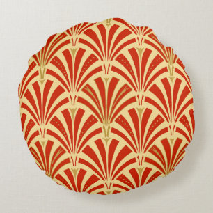 Art Deco fan pattern - mandarin orange Round Cushion