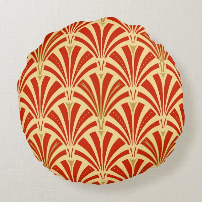 Art Deco fan pattern - mandarin orange Round Cushion (Back)