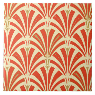 Art Deco fan pattern - mandarin orange Tile