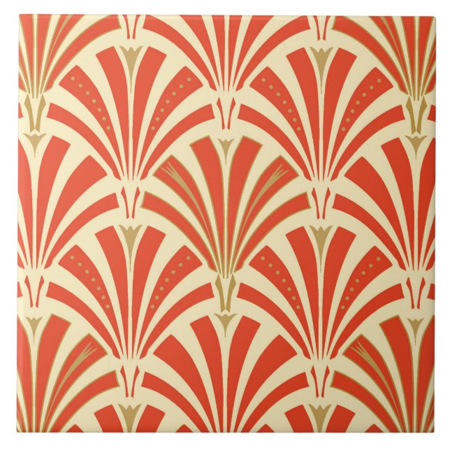 Art Deco fan pattern - mandarin orange Tile (Front)