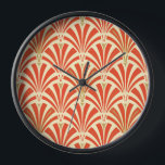 Art Deco fan pattern - mandarin orange Wall Clock<br><div class="desc">Digital reproduction of a classic,  Art Deco wallpaper,  fan pattern - deep mandarin orange on pale,  sherbet orange,  embellished with gold</div>