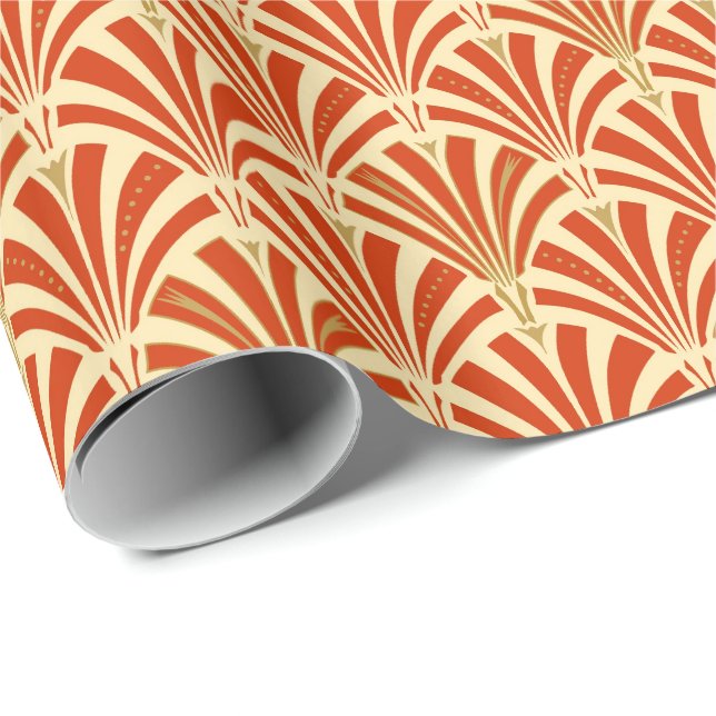 Art Deco fan pattern - mandarin orange Wrapping Paper (Roll Corner)