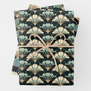 Art Deco Fan Pattern Matte Wrapping Paper Sheets