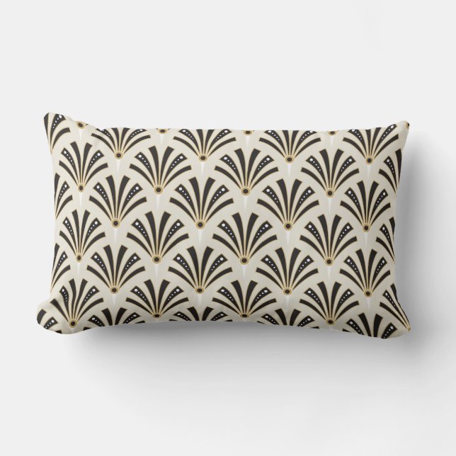 Art Deco Fan Pattern on Cream Lumbar Cushion (Front)