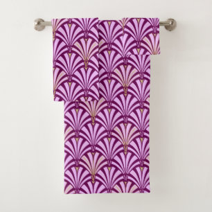 Art Deco Fan Pattern, orchid and purple Bath Towel Set