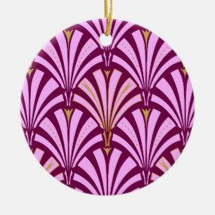 Art Deco fan pattern - orchid and purple Ceramic Tree Decoration