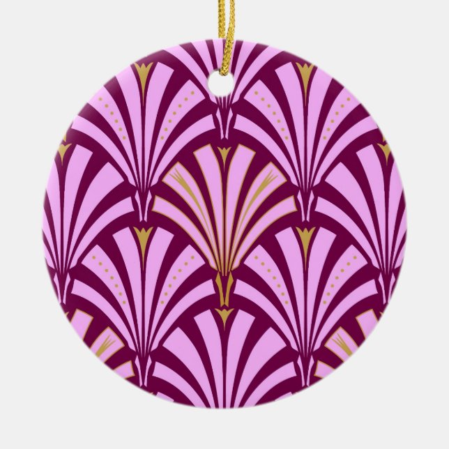 Art Deco fan pattern - orchid and purple Ceramic Tree Decoration (Front)