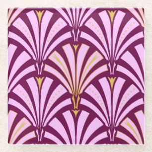 Art Deco fan pattern - orchid and purple Glass Coaster