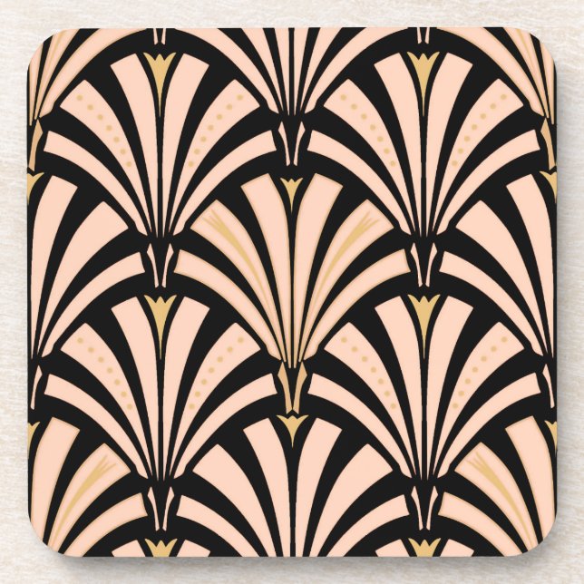 Art Deco fan pattern - peach on black Coaster (Front)