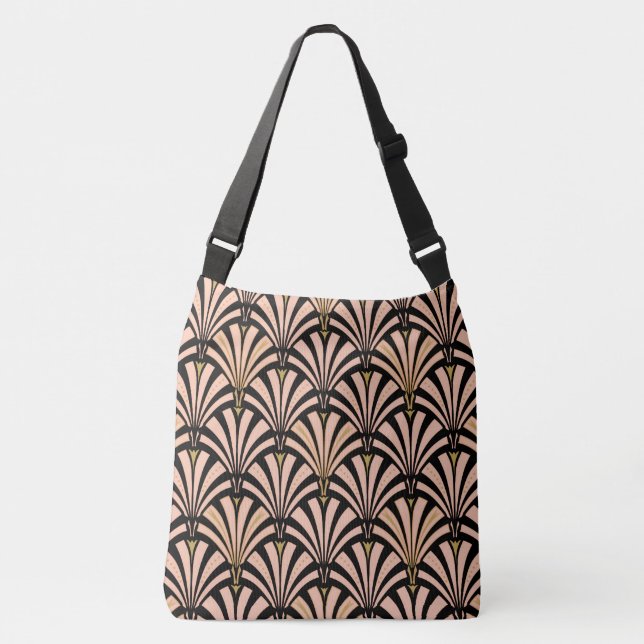 Art Deco fan pattern - peach on black Crossbody Bag (Front)
