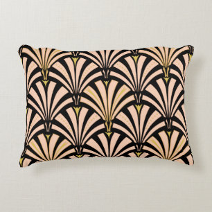 Art Deco fan pattern - peach on black Decorative Cushion