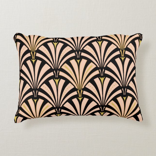Art Deco fan pattern - peach on black Decorative Cushion (Front)