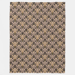 Art Deco fan pattern - peach on black Fleece Blanket