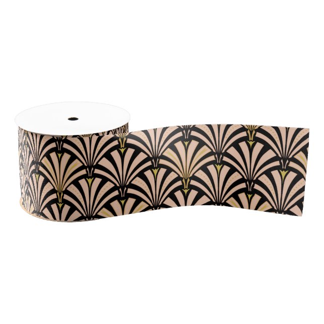 Art Deco fan pattern - peach on black Grosgrain Ribbon (Spool)
