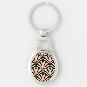 Art Deco fan pattern - peach on black Key Ring