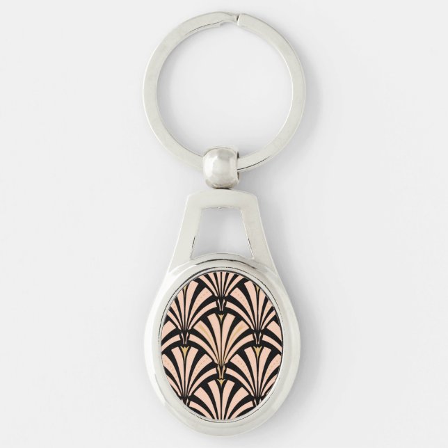 Art Deco fan pattern - peach on black Key Ring (Front)