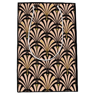 Art Deco fan pattern - peach on black Medium Gift Bag