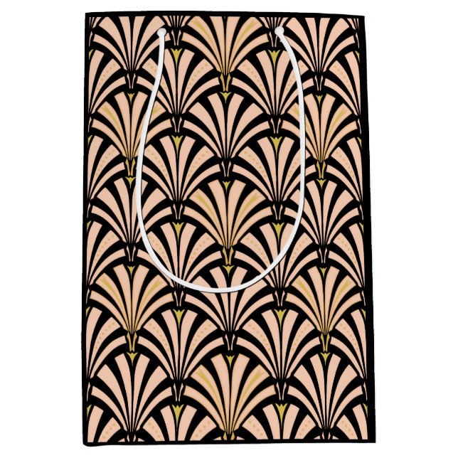 Art Deco fan pattern - peach on black Medium Gift Bag (Front)