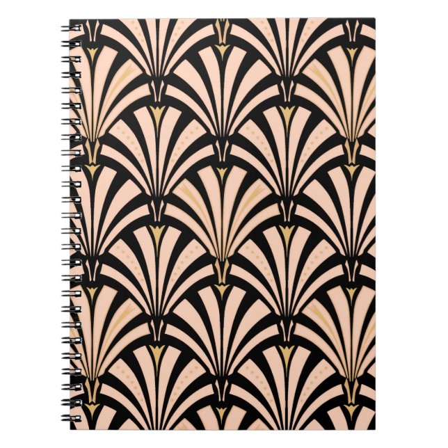 Art Deco fan pattern - peach on black Notebook (Front)